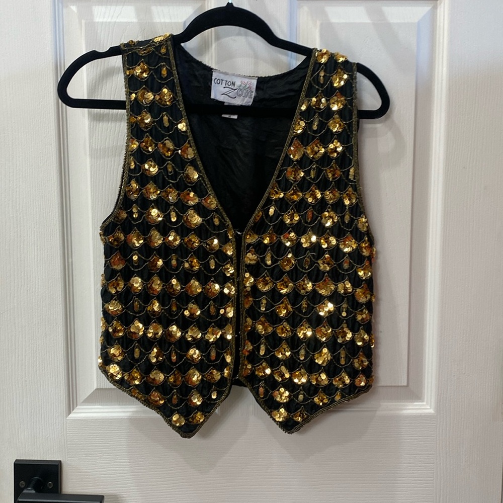 🆕🌹ROCK STAR VINTAGE GOLD SEQUINED VEST, MEDIUM